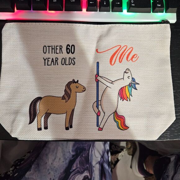 Funny 60th Birthday Unicorn Pole Dancing Canvas Makeup Bag Cosmetic Pouch - Picture 1 of 4